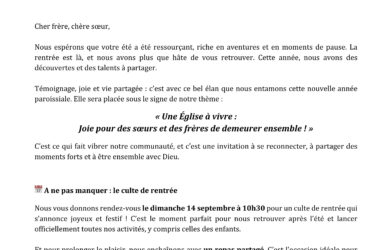 Lettre de rentrée 2025-2026