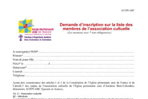 Demande d’inscription sur la liste des membres de l’association cultuelle